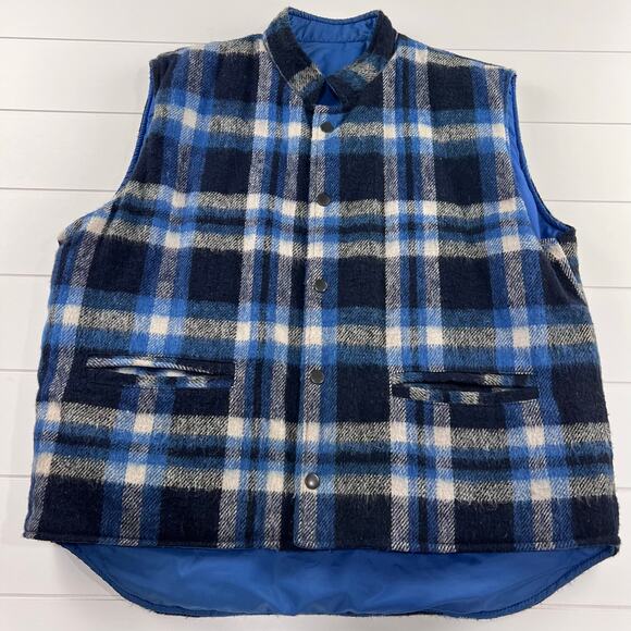 Michael Richards Vintage Blue plaid reversible puffer Vest Men’s size Large - Picture 1 of 9